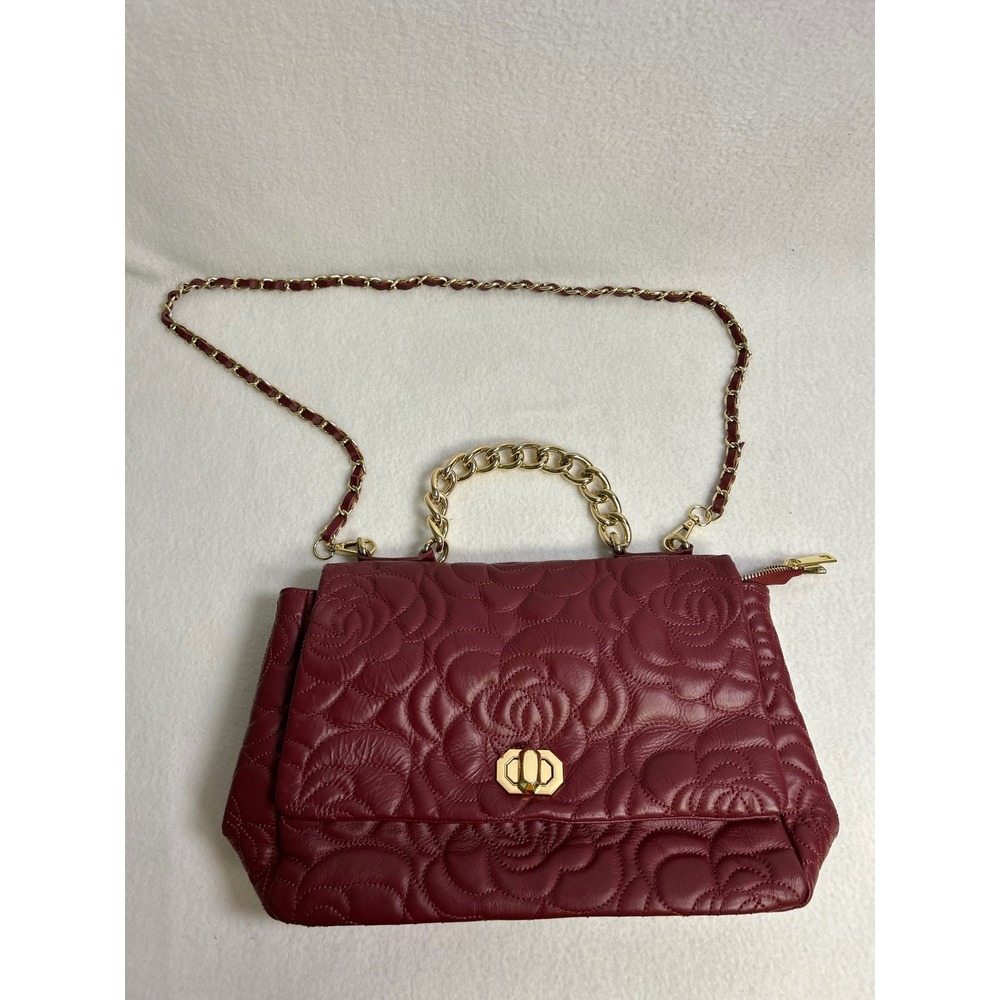 Coquette Romantic Anna Paola Womens Medium Burgundy Quilted Rose Crossbody Bag